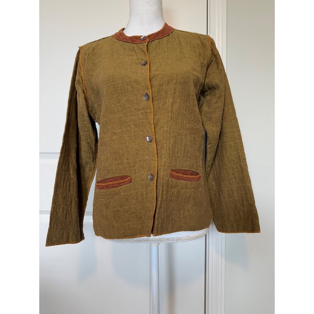 Vintage Tribe Reversible Button Up Jacket Size S Hand Woven Cotton Art To Wear